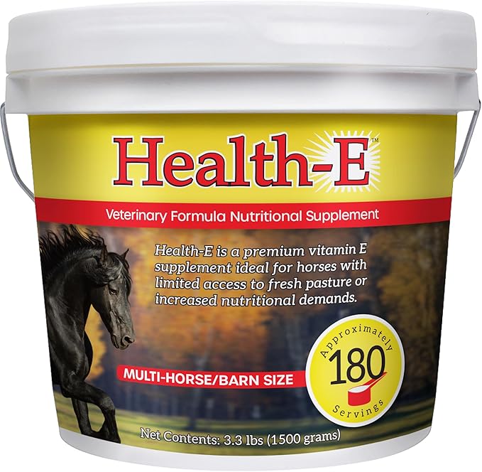 Vitamin E Supplement for Horses High-Potency dl-Alpha Tocopherol Powder Supports Immune Muscle Skin and Nerve Wellness Low Sugar Starch and Fructans (180 Servings)
