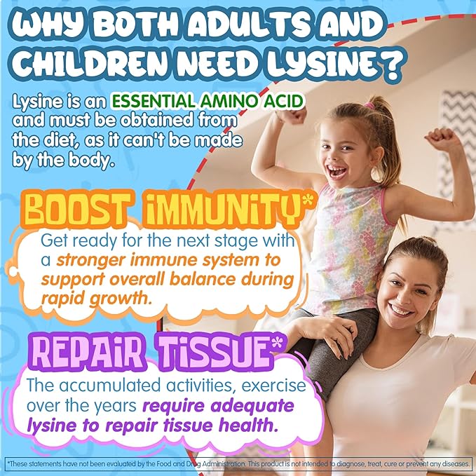 Nextdia L-Lysine 500/1000mg Filled Gummies Support Immune+Kids Brain Booster Supplement for Focus &amp Attention