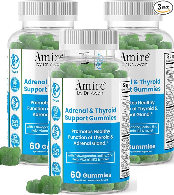 Amire by Dr. Awan Thyroid Support Gummies Promotes Healthy Function of Thyroid Kelp Selenium &amp Ashwagandha to Improve Energy Immunity Metabolism 180ct 90day Supply