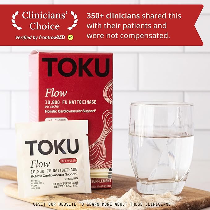Toku Nattokinase 10800 FU Supplement with Vitamin K2 MK7 &amp Oat Beta Glucan Daily Circulation Support Powder Plant-Based Drink Mix Soy-Free 30 Single-Serve Packets - Unflavored