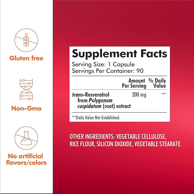 Santo Remedio Trans-Resveratrol 200 mg Supplement Cardiovascular &amp Antioxidant Support* Plant-Based &amp Vegan Gluten Free No Artificial Colors 90 Vegetarian Capsules Wellness Gift for Adul