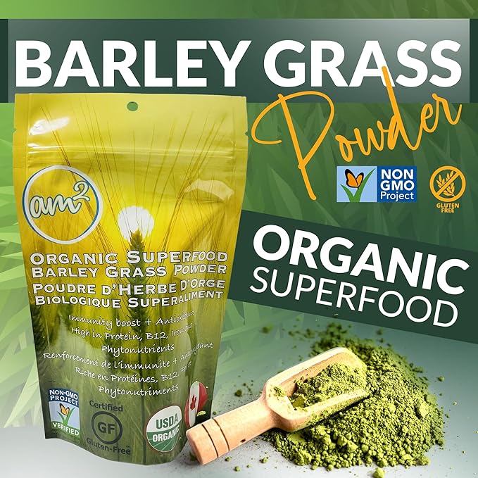 am2 Organic Barley Grass Powder - Organic Superfoods 125g (62 Servings) - Rich in Antioxidants &amp Nutrients Supports Immunity Digestive Health and Heart Wellness with an Easy Daily Dose