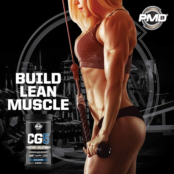 PMD Sports CG5 - Premium Creatine and L-Glutamine Powder (60 Servings) &amp PMD Sports BCAA Stim Free Amino Acids for Enhanced Recovery – Blue Razz (30 Servings)