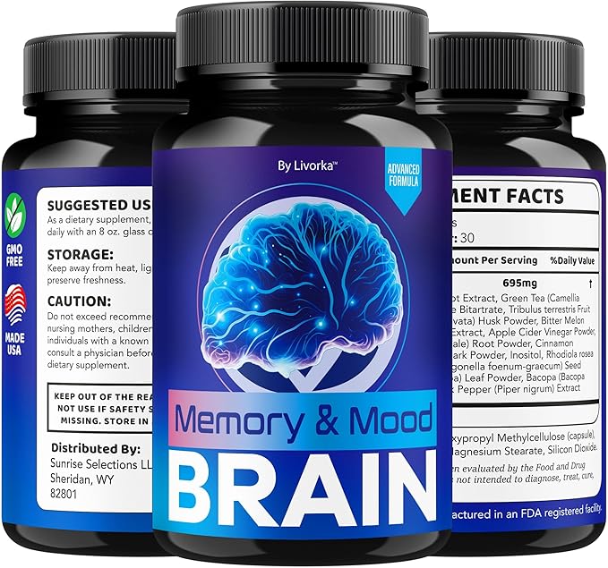 (2 Pack) Memory Mood and Brain Capsules - Official Daily Support Brain Health Supplement Pills Advanced Formula Memory &amp Mood Brain &amp Memory Focus Reviews 120 Capsules for 2 Months