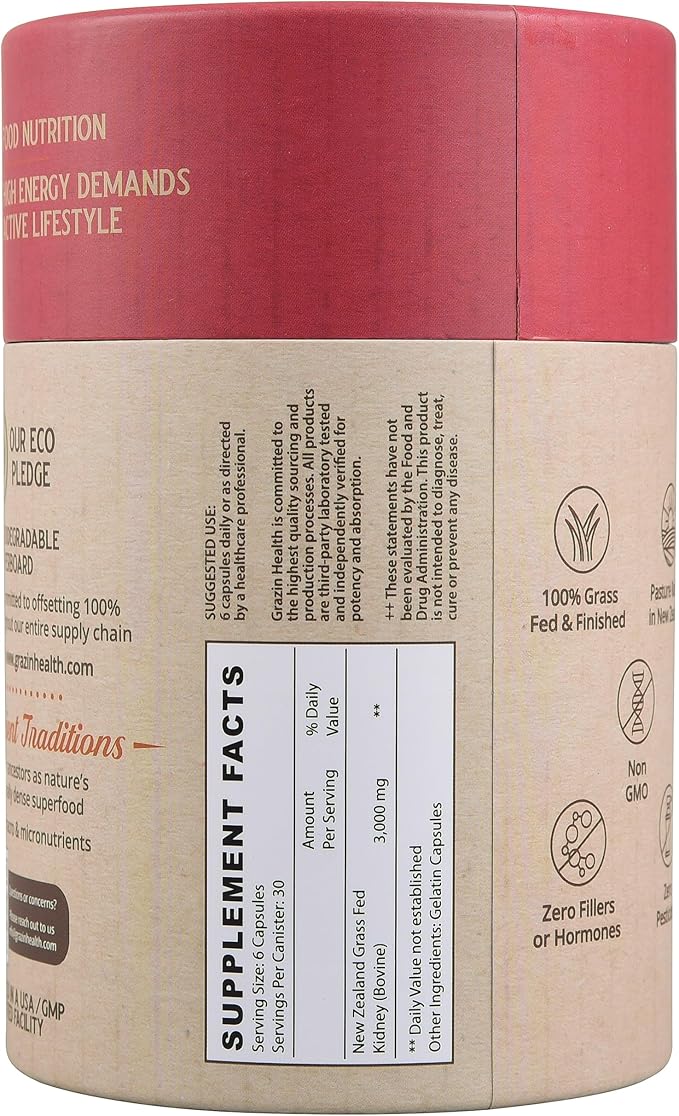 Grass Fed Bovine Kidney Capsules 3000mg | Whole Food Kidney Support Supplement from Pasture-Raised New Zealand Beef Organs | Non-GMO Hormone-Free Nutrient-Dense 30 Servings