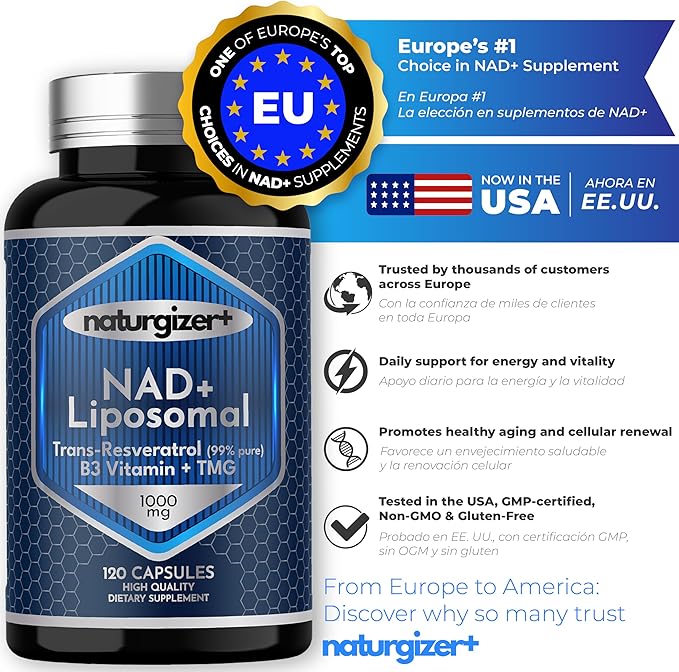 Liposomal NAD+ Supplement with Resveratrol TMG &amp Vitamin B3 | 4-in-1 Healthy Aging &amp Cellular Energy Support | High Absorption NAD Plus for Men &amp Women Over 40 | 120 Capsules