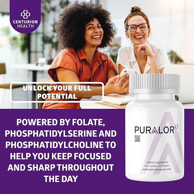 Centurion Puralor CI Brain Supplement for Memory and Focus with Folate NADH Vitamin B2 B6 and B12 for Teens and Adults 60 Tablets