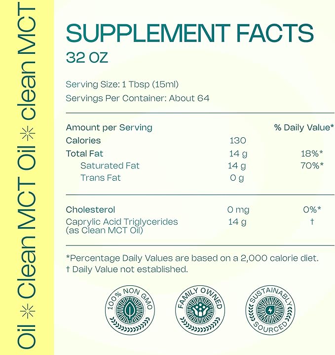 LevelUp C8 MCT Oil - 100% Pure Caprylic Acid (from Coconut) for Clean Energy &amp Focus - Keto-Friendly MCT Oil for Coffee - Non-GMO (32 oz)