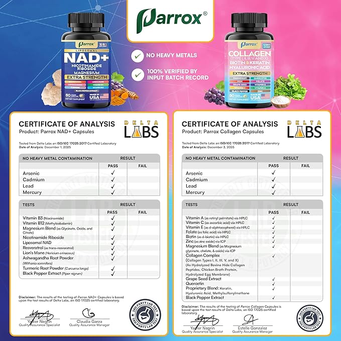 Forever Young Set with Liposomal NAD Nicotinamide Riboside Magnesium Resveratrol Lion's Mane Collagen Peptides Types I II III V and X Biotin &amp Keratin Hyaluronic Acid Zinc Quercetin