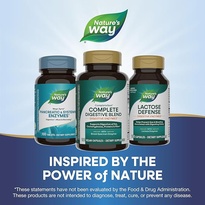 Nature's Way CompleteGest Complete Digestive Blend Vegan Enzymes Supports Digestion of Fat Carbohydrates Proteins &amp Fiber* 180 Capsules (Packaging May Vary)