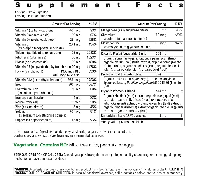 Rainbow Light Multivitamin for Women | 120 Capsules | with Organic Fruits and Vegetables | Vegetarian Non-GMO