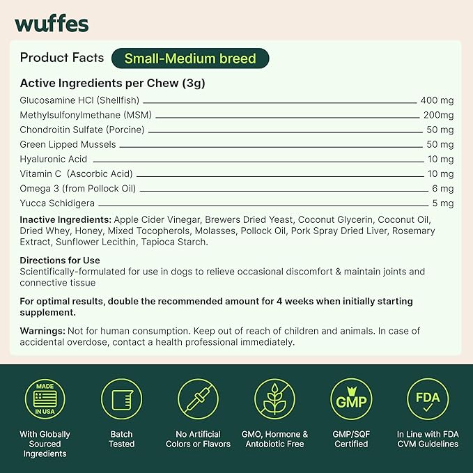 Wuffes Advanced Dog Hip and Joint Supplement with Glucosamine Chondroitin Omega 3 MSM and Green Lipped Mussel (Pack of 2 Small &amp Large Breed)