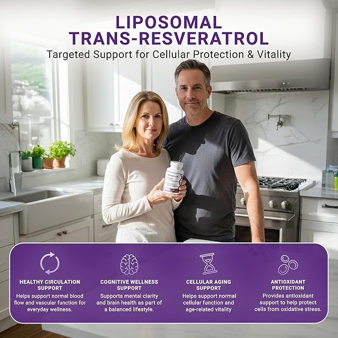 Liposomal Trans Resveratrol 500mg 60 Vegan Capsules to Support Cellular Health Antioxidant Activity &amp Overall Wellness - Non-GMO Trans Resveratrol Supplement for Daily Vitality