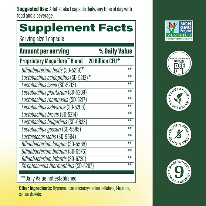 MegaFood MegaFlora Probiotic - Probiotics for Women Digestive Health - Immune Support Supplement - 20 Billion CFU - 14 Strains - Non-GMO - Vegetarian - 30 Mini Capsules (30 Servings)