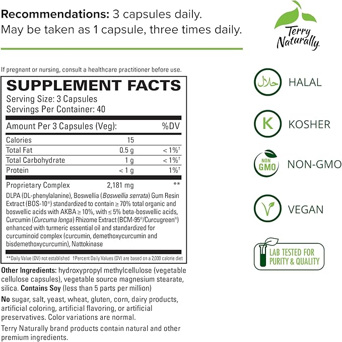 Terry Naturally Curamin - Curcumin Supplement for Circulation &amp Endorphin Support - Support for Occasional Discomfort - Aids Healthy Muscles - 120 Capsules (Pack of 2)