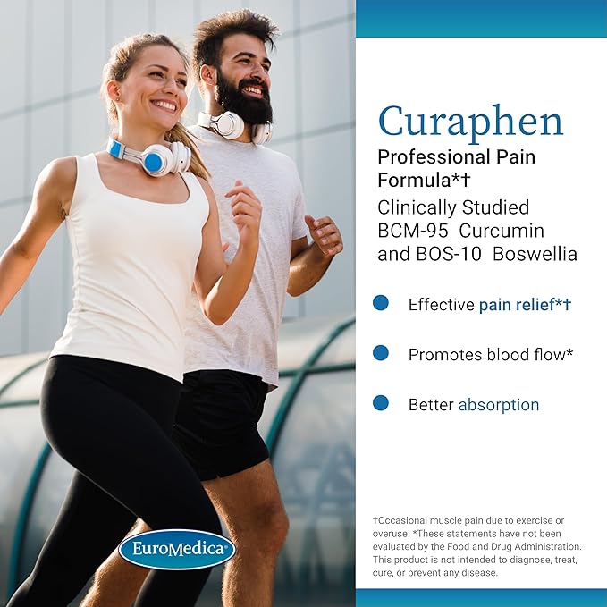 EuroMedica Curaphen - Curcumin Supplement for Circulation &amp Endorphin Support - Support for Occasional Discomfort - Aids Healthy Muscles - 120 Capsules 2 Pack (240 Capsules)