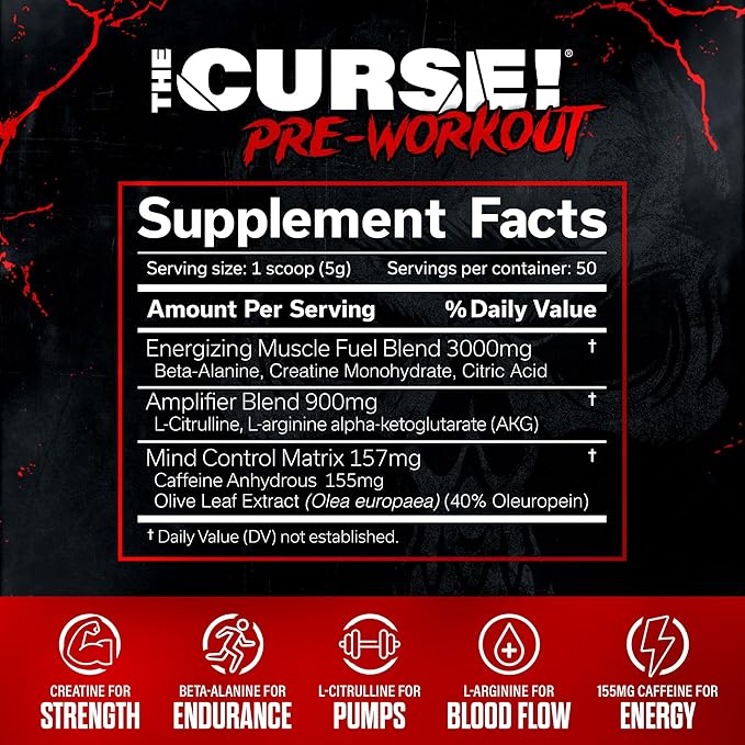 JNX SPORTS The Curse! Sour Candy Pre Workout Powder with Creatine – Extreme Energy Preworkout for Men &amp Women – 50 Servings – L Citrulline Beta Alanine &amp Caffeine for Pump Strength &amp Foc