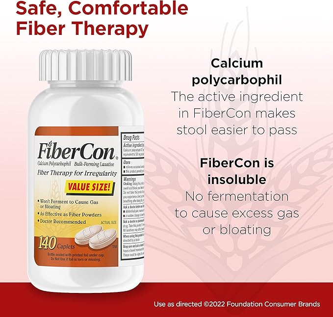 Fibercon Fiber Therapy Coated Caplets Safe Simple &amp Comfortable Insoluble Fiber &amp Colace Regular Strength Stool Softener 100 mg Capsules 100 Count Docusate Sodium Stimulant-Free