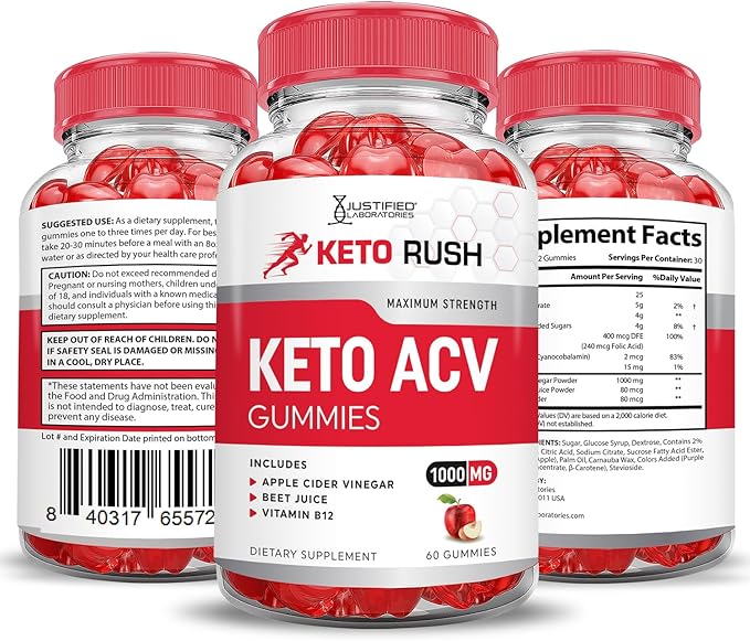 (5 Pack) Keto Rush Keto ACV Gummies Advanced Formula 1000MG Keto Rush Keto Gummies Apple Cider Vinegar Boost Formulated with Pomegranate Beet Juice Powder B12 Vegan Non GMO 300 Gummys