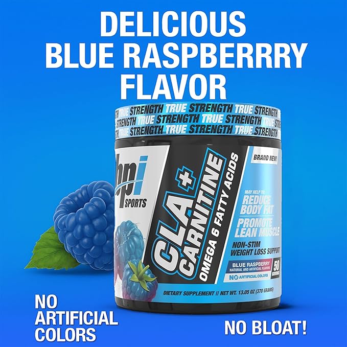 BPI Sports CLA+Carnitine – CLA L Carnitine &amp Linoleic Acid – L Carnitine Supplement for Weight Loss Metabolism &amp Lean Muscle – Caffeine Free – Blue Raspberry – 50 Servings – 12.34 oz
