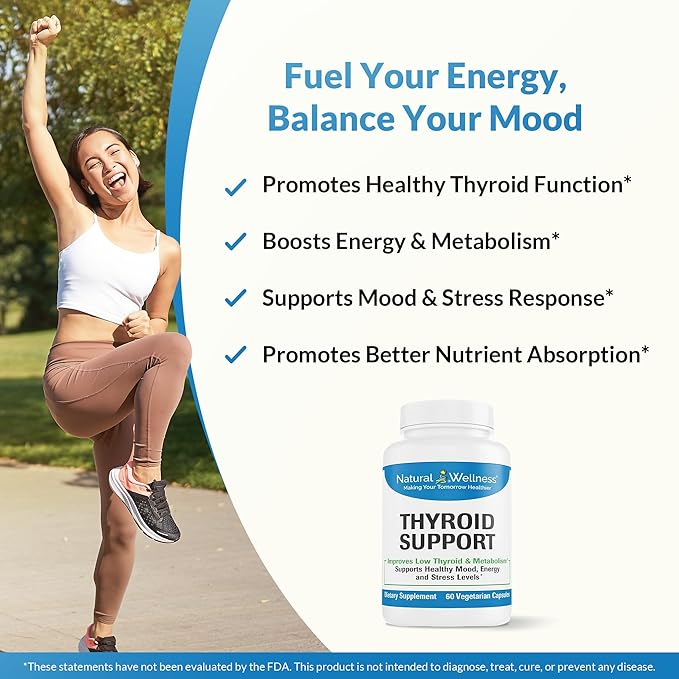 Natural Wellness Thyroid Support – Iodine Selenium &amp L-Tyrosine Supplement for Healthy Thyroid Function Energy and Metabolism – Thyroid Support for Women &amp Men – 60 Vegetarian Capsules