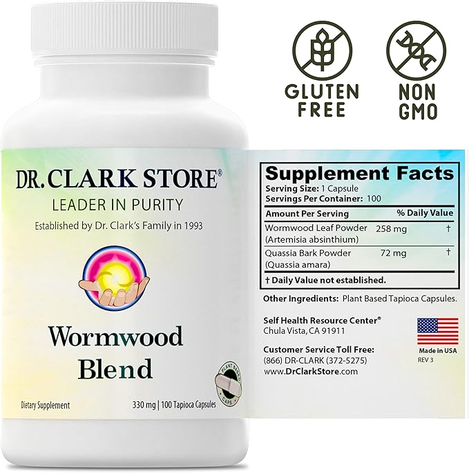 Dr Clark Superblend Wormwood Capsules - Vegetarian 330 mg 100 Capsules - Wormwood Herb Without Artificial Preservatives Wormwood Combination with Quassia