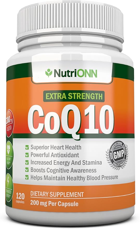 NutriONN CoQ10 200mg (Double Strength) 120 Capsules - High Absorption Coenzyme Q10 - Scientifically Proven Extra Strength CoQ10 Ubiquinone - 4 Month Supply