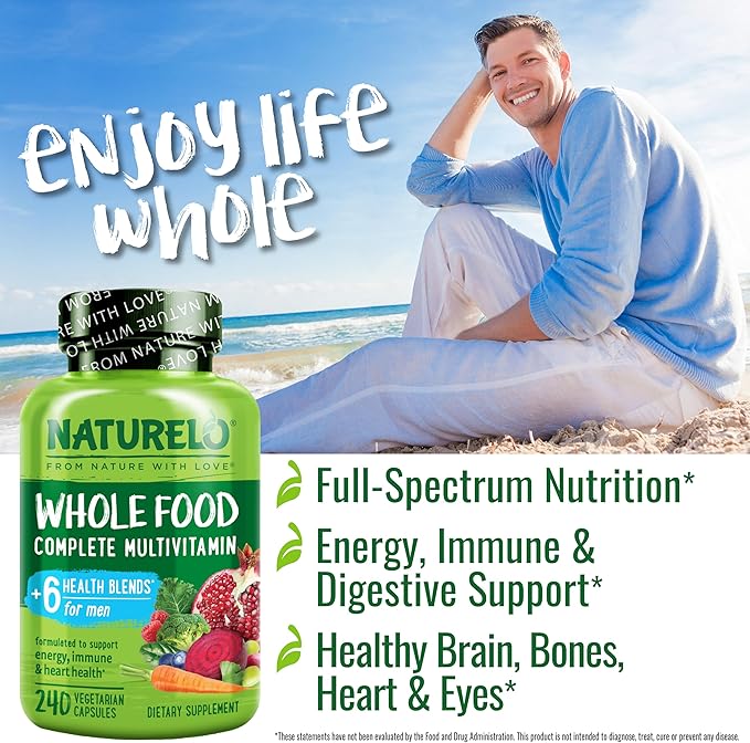 NATURELO Mens Multivitamins - Whole Food Multivitamin for Men with Vitamins Minerals - 240 Vegetarian Capsules for Energy Brain Heart Eye Health* (Pack of 2)