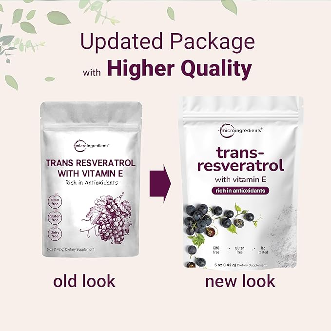 Pure Trans-Resveratrol Powder with Vitamin E 5 Ounce 2 in 1 Formula Micronized Powder for Better Absorption Premium Resveratrol Supplement Super Antioxidant