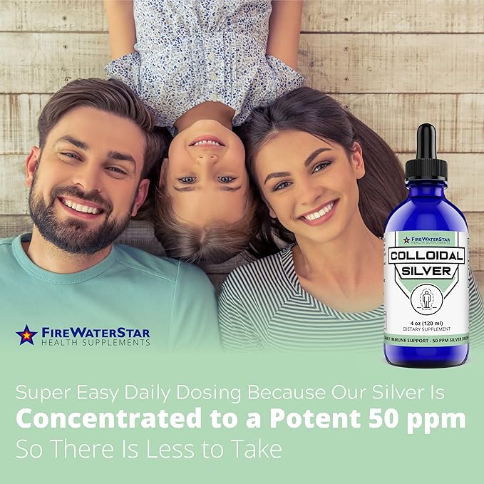 FWS Colloidal Silver Liquid Silver Drops 99.99% Pure Silver 4 oz Glass Bottle 60 Servings (2 Month Supply) 50 ppm Concentrated for Easy and Convenient Servings