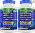 Probiotics + Prebiotics Postbiotics Digestive Enzymes = 4 in 1 Formula Supplement for Better Digestion Health Women Men and Gut 2-Pack 120 Count