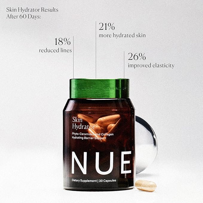The Nue Co. Skin Hydrator Supplement - Daily Skin Support with Hydrolyzed Collagen Aloe &amp Hyaluronic Acid - Gluten Free Supplement for Radiance and Hydration Support | 30 Capsules