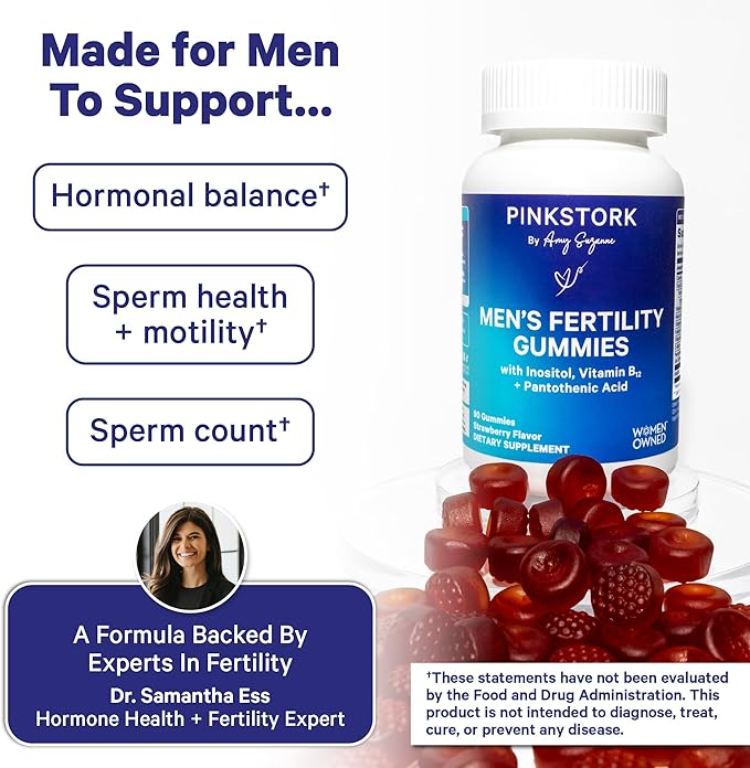 Blue Stork Fertility Supplement Gummies for Men - Male Prenatal Vitamins Conception Support for Him - Reproductive Health Hormonal Balance &amp Motility - 90 Count
