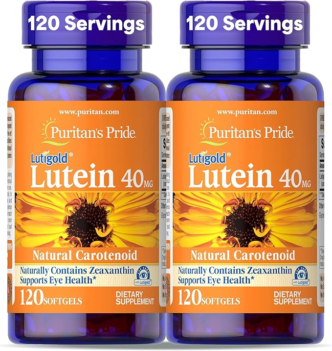 Puritan's Pride Premium Lutigold™ Lutein Carotenoid 40mg with Zeaxanthin for Men and Women Dietary Supplement for Eye Health Support 8 Month Supply 120 Easy-to-Swallow Softgels 2 Pack