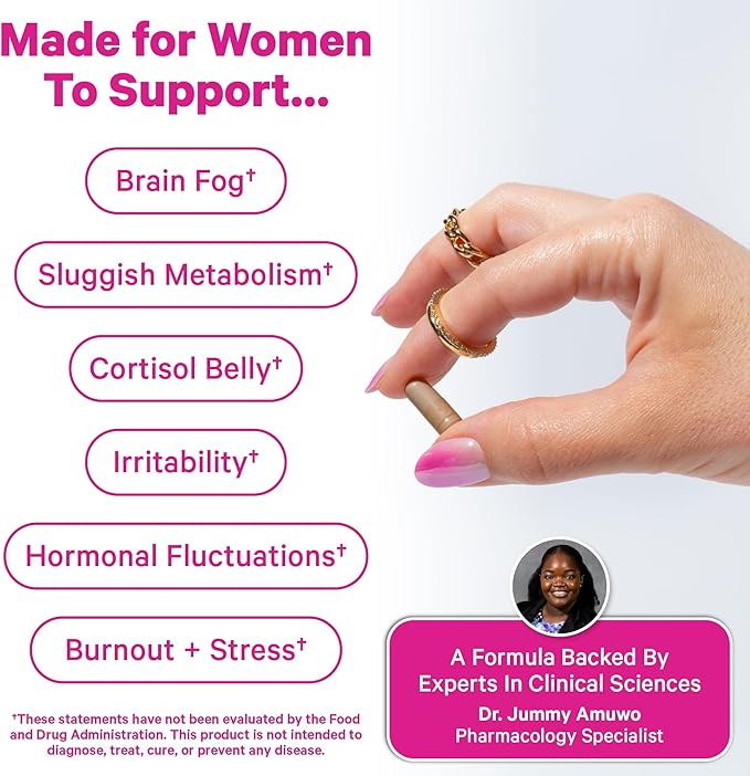 Pink Stork Cortisol Probiotic for Women – Mood and Adrenal Support Supplement – Ashwagandha Lemon Balm Chamomile 25 Billion CFU – Gut Health Energy Focus – Lower Cortisol – 30 Capsules