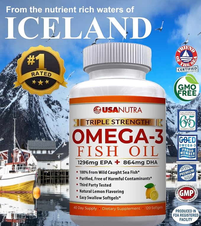 Omega 3 Fish Oil Supplement 3600mg with EPA and DHA for Women and Men Supports Joint Brain and Heart Health 120 Softgels 40 Day Supply