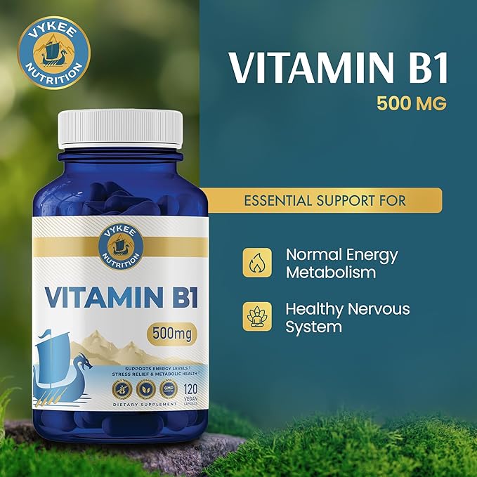 Vykee Nutrition Vitamin B1 (Thiamine) Capsules – Supports Energy Metabolism &amp Nervous System Health – Vegan Non-GMO Gluten-Free – 500 mg 120 Count