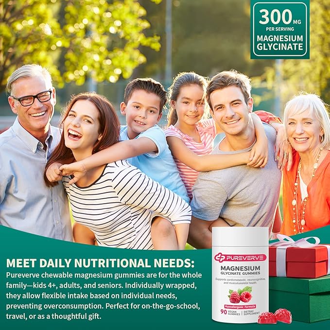 Magnesium Glycinate Gummies 300mg - 90 Count Individually Wrapped Low-Allergy Formula Supports Cardiovascular Health Cognitive Function &amp Muscle-Bone Strength Non-GMO Gluten &amp Soy Free