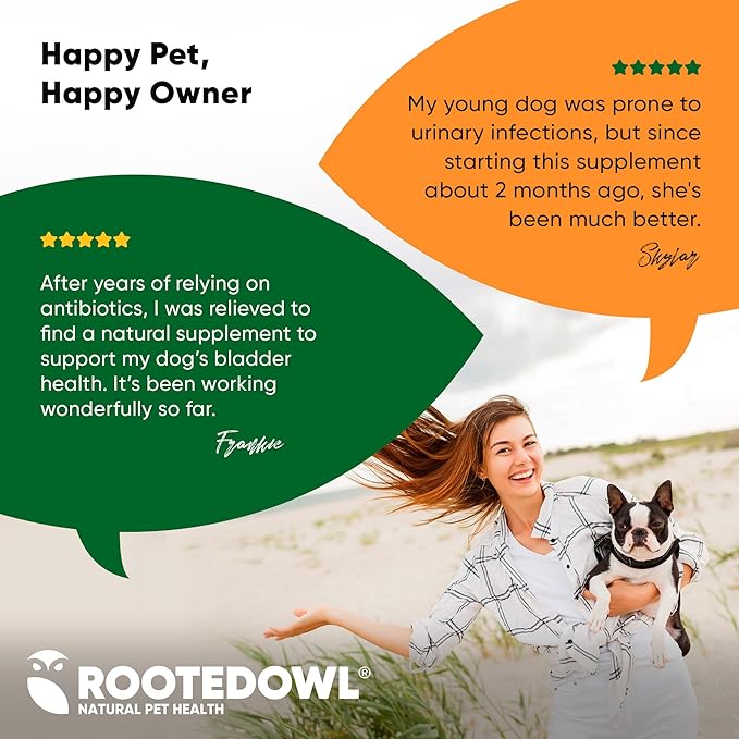 Rooted Owl Urinary Support - Echinacea and Cranberry Supplement for Dogs - Dog UTI Prevention - 60/ct