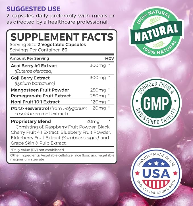 Antioxidants &amp Black Seed Oil (1-Month Supply) Super Antioxidant Supplement with Acai Berry Goji Berry Pomegranate &amp Trans Resveratrol (120 Capsules) &amp Black Seed Oil (Non-GMO &amp Vega
