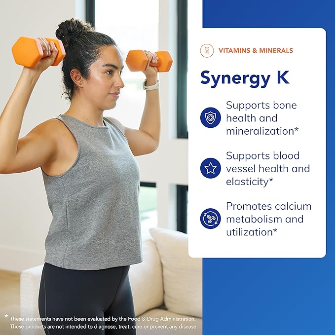 Pure Encapsulations Synergy K - with Vitamin K1 K2 &amp D3 - Supports Bones Blood Vessels Vascular Elasticity &amp Calcium Utilization* - Includes Cholecalciferol - Gluten Free &amp Non-GMO - 12