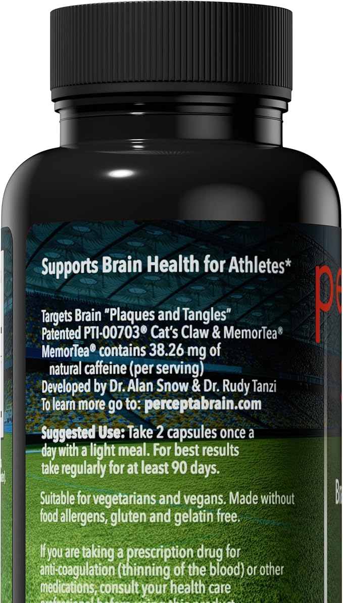 Percepta Sport Brain Supplement for Athletes - Natural Plant-Based Brain Health Supplement - Enhances Performance Focus Concentration and Energy - 30 Day Supply