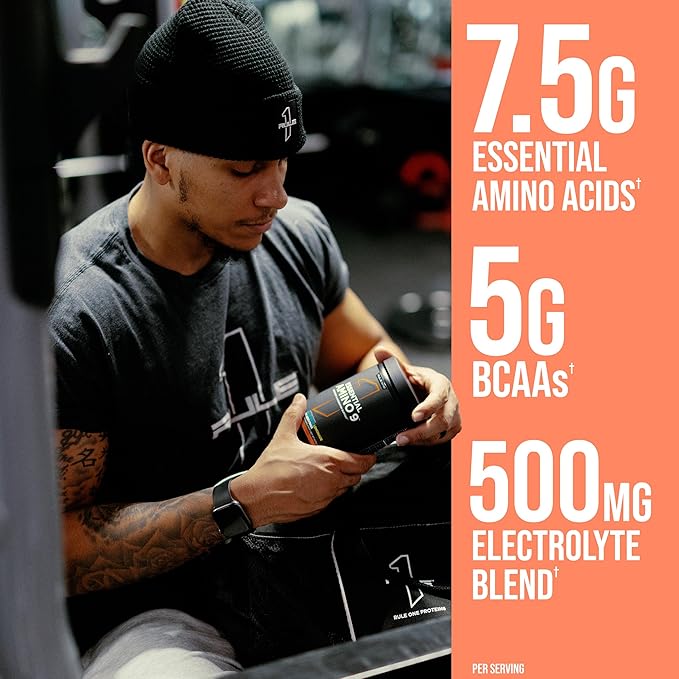Rule 1 Proteins Essential Amino 9 – Recovery &amp Hydration Support with 7.5g of Essential Amino Acids + Electrolytes (30 Servings Blue Razz Lemonade)