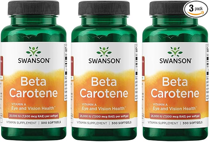 Swanson Beta-Carotene Vitamin A 25000 IU Eye and Skin Health Supplement for Adults Seeking Vision and Immune Support - 7500 mcg (300 Softgels 3 Pack)
