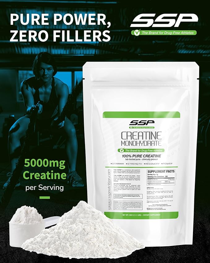 SSP Creatine Monohydrate - Unflavored Supplement for Hydration Recovery &amp Muscle Support - Workout &amp Fitness Nutrition for Women &amp Men - 100% Pure Creatine