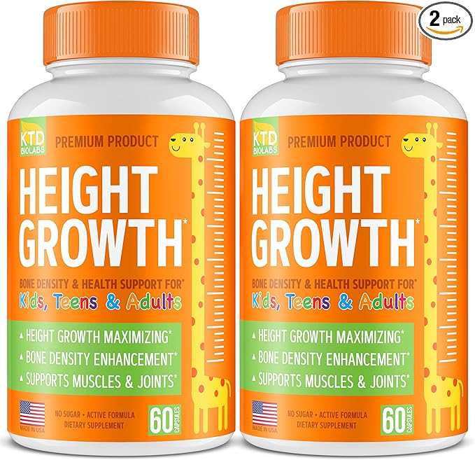 Pack of 2 Height Growth Maximizer - Made in USA - Natural Height Increase Booster &amp Teen Vitamins - Pills to Grow Taller at Any Age - Bone Growth Supplement for Adults &amp Kids