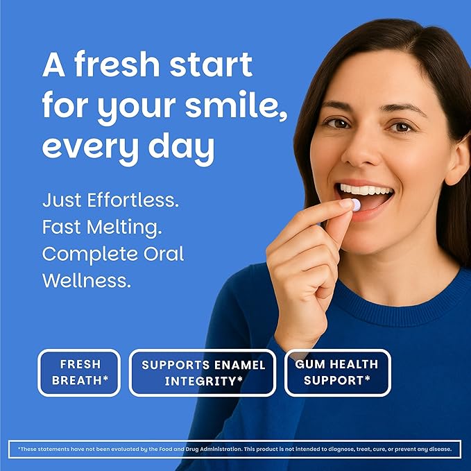 EZ Melts Oral Health Complete - Oral Probiotic - Supports Gum Health Fresh Breath &amp Helps Relieve Occasional Dry Mouth - No Artificial Flavors Non-GMO &amp Vegan - 60 Sublingual Tablets (30 Ser