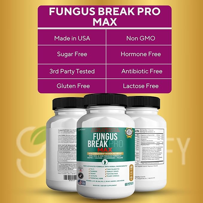 Fungus Break Pro Max Nail &amp Hair Supplement 60 Capsules Biotin 5000mcg with Vitamins &amp Herbal Blend (2)