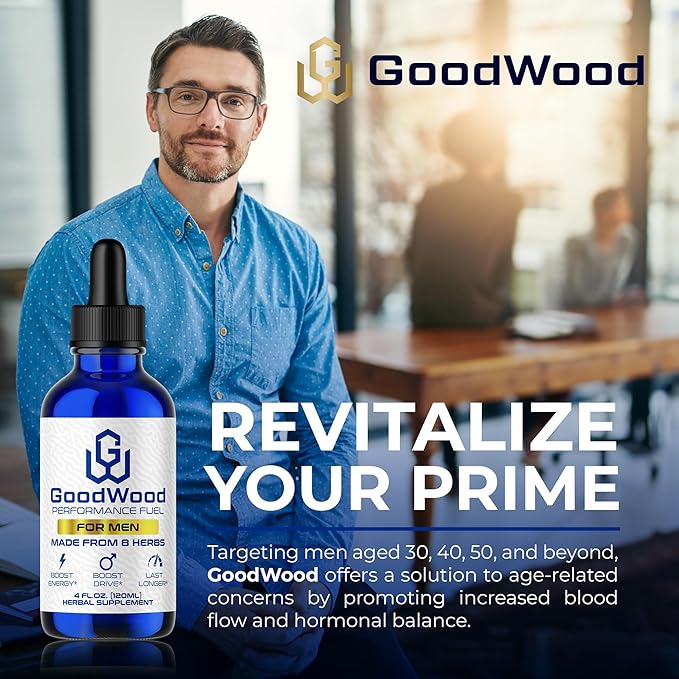 GoodWood - Male Liquid Drops - Increases Stamina and Size - Improves Energy Drive and Power - for Men Ages 30 40 50 60+ - Made with 8 Herbs and Organic - One Pack