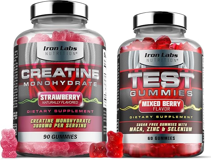Muscle Gummy Bundle - Creatine Monohydrate Gummies &amp Testo Gummies for Men - Advanced Bundle
